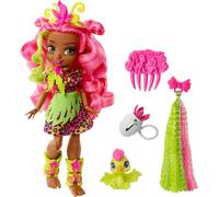 Mattel Cave Club Fernessa Doll 8-10-inch Pink Hair Poseable Prehistoric Fashion Doll with Dinosaur Pet and Accessories Gift for 4 Year Olds and Up