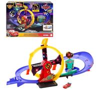 Mattel Disney and Pixar Cars Toy Track Set with Light-Up Lightning McQueen, Race to Celebrate Celebration Raceway Playset with Loop & Wind-Up Kicker, JMT57