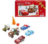 Mattel Disney and Pixar Cars Toy Multipack, Set of 5 Winter-Themed Vehicles Including a Holiday Hotshot Lightning McQueen & 2 Plastic Accessories (Amazon Exclusive)