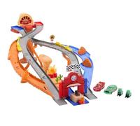 Mattel Disney and Pixar Cars Toy Playset, Lightning McQueen & Chicks Hicks & 2 Pitty Crew Vehicles, 2 Ways to Race, Race & Rescue Rescue Road Raceway, JFL57