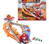 Mattel Disney and Pixar Cars Toy Playset, Lightning McQueen & Chicks Hicks & 2 Pitty Crew Vehicles, 2 Ways to Race, Race & Rescue Rescue Road Raceway, JFL57