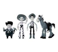 Mattel Disney and Pixar Toy Story Set of 4 Action Figures with Mon0chromatic Woody, Jessie, Bullseye & Stinky Pete, Woody's Roundup, 7-in Scale