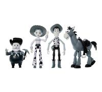 Mattel Disney and Pixar Toy Story Set of 4 Action Figures with Mon0chromatic Woody, Jessie, Bullseye & Stinky Pete, Woody's Roundup, 7-in Scale