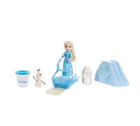 Mattel Disney Frozen Young Elsa Doll with Dough Accessory Set | Posable Elsa Doll (5.5 in) in Nightgown Fashion with Dough, Olaf Mold, Ice Sled & Snow Hill Accessories, JJP87