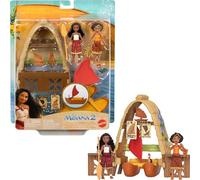 Mattel Disney Moana 2 Toys, Moana & Loto’s Workshop Playset with 2 Small Dolls, Heihei Figure, Floating Boat & 5 Accessories