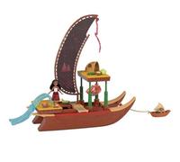 Mattel Disney Oceania 2 Moana Adventure Canoe Playset with Floating Canoe, Moana Mini Doll, 1 Friend Figure, 6 Play Areas and 10 Accessories, 2 Toys, JBT78
