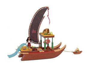 Mattel Disney Oceania 2 Moana Adventure Canoe Playset with Floating Canoe, Moana Mini Doll, 1 Friend Figure, 6 Play Areas and 10 Accessories, 2 Toys, JBT78