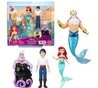 Mattel Disney Princess Toys, Small Doll 4-Pack with Mermaid Ariel, Prince Eric, Ursula & King Triton, Plus Trident Accessory, Inspired by Movie, JHG84