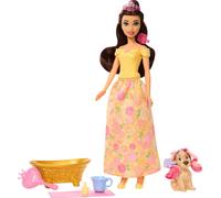 Mattel Disney Princess Belle Fashion Doll & Dog Figure with Color Change Spots,