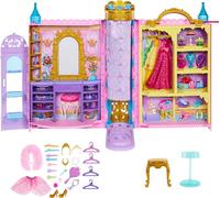 Mattel Disney Princess Closet Playset Age 3+ with 2 Fashions, 25 Accessories, Vanity, Dressing Room, Runway & Storage, Opens to 2 Feet, Movie-Inspired, HXC20, Gift Set Ready for the Ball