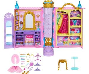 Mattel Disney Princess Closet Playset with 2 Fashions, 25 Accessories, Vanity, Dressing Room, Runway & Storage, Opens to 2 Feet, Movie-Inspired, HXC20, Gift Set Ready for the Ball