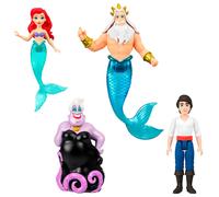Mattel Disney Princess Toys, Small Doll 4-Pack with Mermaid Ariel, Prince Eric, Ursula & King Triton, Plus Trident Accessory, Inspired by Movie, JHG84