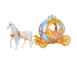 Mattel Disney Princess Toys Cinderellas Rolling Carriage Fashion Doll-Sized with White Horse Featuring Brushable Mane & Tail Inspired by The Movie