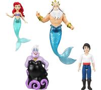 Mattel Disney Princess Toys, Small Doll 4-Pack with Mermaid Ariel, Prince Eric, Ursula & King Triton, Plus Trident Accessory, Inspired by Movie, JHG84