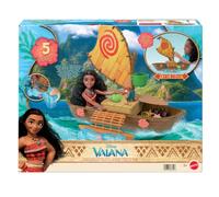 Mattel Disney Toys, Vaiana Floating Boat Playset w/ 5 Play Areas, 9 Accessories, Heihei Animal Figure & Seesaw, Ocean Voyager Canoe, Inspired by Movie, JLN22