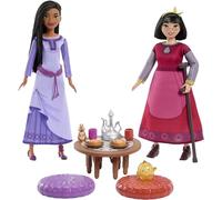 Mattel Disney Wish Playset with 2 Dolls, 2 Figures, 1 Table & 10 Accessories Including Furniture & Food, Best Friends Tea Time, Asha & Dahlia of Rosas