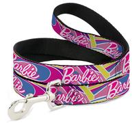 Mattel Durable & Stylish Dog Leash with Snap Closure, Barbie Script Signature Logo Abstract Multi Color White, 4 Feet Long 1.0 Inch Wide