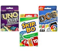 Mattel Flip, Dos and Skip-Bo Card Game, Combo Pack of 3