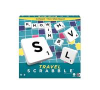 Mattel Games Scrabble Travel Game, Portable and Compact, 2-4 Players, Includes Playing Board, 4 Racks, 100 Letter Tiles, a Tile Bag, and Rules, UK Version, 10Y+, CJT11