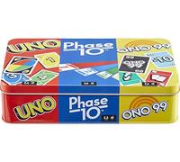 Mattel Games Set of 3 Games with Uno, Phase 10 & ONO 99, Travel Games for Kids & Family Night with Storage Tin Box