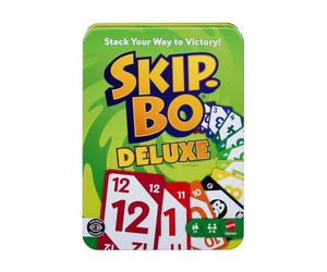 Mattel Games Skip-Bo Deluxe Card Game Tin, Ages 7+, Players 2-6 | Tin packaging, Color Blind Accessible, Card Game for Kids, Grown-ups and Family Nights, JNP58