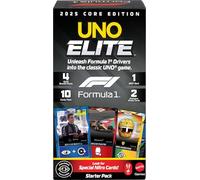 Mattel Games UNO Elite Formula 1 2025 Starter Pack Card Game 7+ 2-5 Players | Includes Full Deck, 4 Game Booster Packs with 40 Cards & 2 Promo Cards for Family Game Night, 2-5 Players, JLV42
