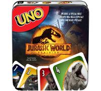 Mattel Games UNO Jurassic World Dominion Card Game Movie-Inspired Deck with Dinosaur Graphics in Collectible Storage & Travel Tin for Kids Fans Adu