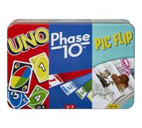 UNO, Phase 10 and Pic Flip Bundle Tin, 3 Mattel Card Games for Players 7 Year Olds & Up, Decorative Storage Tin, Gift for Kid, Family & Adult Game Night 7 Years & Older