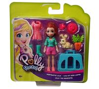 Mattel GDM11 Polly Pocket Figure PURPLE with Pink Pants Pet Bunny & Accessorie