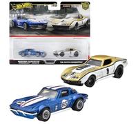 Mattel Hot Wheels HRR80 Premium Corveta COPO '69 Corvette Stingray Coupe Mini Toy Car for 3 Year Vehicles, Blue, Pack of 2