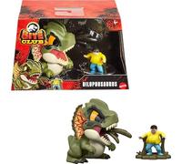 Mattel Jurassic World Bite Club Dilophosaurus Figure with Venom-Spattered Nedry Accessory, Chubby Stylized Dinosaur Toy, Jurassic Park Movie Scene