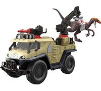 Mattel Jurassic World Dominion Capture & Crush Truck & Dino Playset with Velociraptor Action Figure, Vehicle Features Tranq Shooter, Crane & 2 Breakaways