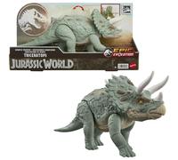 Mattel Jurassic World Gigantic Trackers Triceratops Dinosaur Action Figure Large Species Toy Headbutt Attack Evolved Horn Feature Digital Play