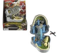 Mattel Jurassic World Rebirth Micro Adventure Playset, Tyrannosaurus Rex Head Opens to 4 Interactive Features, 3 Micro Figures, T. Rex Dinosaur Toy, JGB97