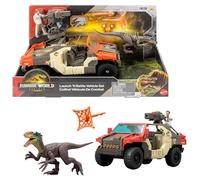 Mattel Jurassic World Rebirth Vehicle with 1 Human & 1 Dinosaur Figure, Launch ‘N Battle Truck, Martin Krebs Figure & Raptor, Turret & 2 Projectiles, JGB59