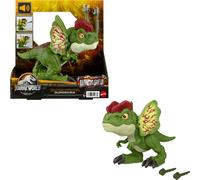 Mattel Jurassic World Toys Dinosaur Toy, Uncaged Fierce Launchin Dilophosaurus Figure with Dart Style Shooting Action, Sound, 2 Projectiles