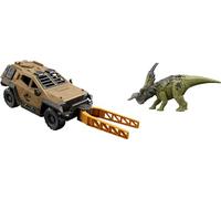 Mattel Jurassic World Truck & Einiosaurus Dinosaur Action Figure Toy with Flip Roll Feature, Mission Mayhem Destruction Vehicle, HRX52