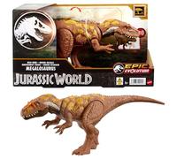 Mattel Jurassic World Wild Roar Megalosaurus Dinosaur Figure with Continuing Roar Sound & Attack Action, Posable Physical Toy & Digital Play, HTK73