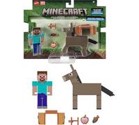 Mattel Minecraft Action Figures 2-Pack, Steve & Donkey, 3.25-inch Scale Collectible Toy Set
