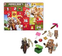 Mattel Minecraft Advent Calendar, 3 3.25-inch Scale Action Figures including Steve, 15 Accessories, 5 Stickers & Digital Item Code, Pixelated Design, JNK87