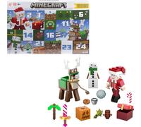 Mattel Minecraft Advent Calendar with 3 Action Figures, 17 Accessories & 4 Stickers, 24 Daily Surprises Include 3.25-inch Santa & More