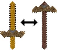 Mattel Minecraft Click & Switch Sword & Pick-Axe, Transforming Kid-Sized 2-in-1 Toy for Role-Play & Costumes