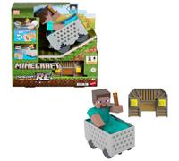 Mattel Minecraft Minecart RC with Steve | Remote Control Vehicle with Wheelie Stunt, Turbo Boost & Light-Up Torch & Pixelated Design, JMT40