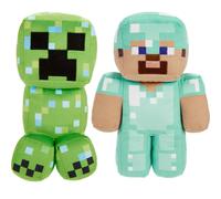 Mattel Minecraft Plush Figure 2-Pack Steve in Diamond Armor & Charged Creeper Set Soft Character Dolls in 8-inch Scale