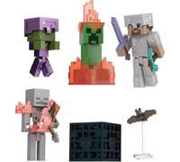 Mattel Minecraft Toys Story Pack with 4 Action Figures and Accessories Cave Conflict with Steve and Skeleton Collectible Toy for Kids