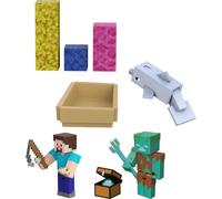 Mattel Minecraft Treasure Hunt Adventure Pack Figures Accessories and Papercraft Blocks Complete Play in a Box Toy for Kids Ages 6 Years and Older
