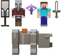 Mattel Minecraft Village Raid Pack with 3 Action Figures & Accessories, 3.25-inch Scale Collectible Set Includes Steve, JJT18