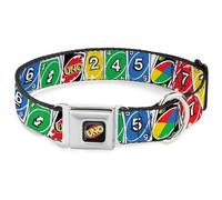Mattel Pet Collar, Dog Collar Metal Seatbelt Buckle, UNO Cards Lineup Stack Multi Color, 13 to 17 Inches 1.5 Inch Wide