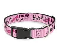 Mattel Pet Collar, Dog Collar Plastic Buckle, Barbie Love Shine Bright Chevron Striping Pinks, 8.5 to 12 Inches 0.5 Inch Wide