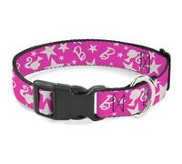 Mattel Pet Collar, Dog Collar Plastic Buckle, Barbie Ponytail Silhouette and Star Scattered Pink White, 16 to 23 Inches 1.5 Inch Wide